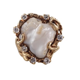 Arthur King 1970s 18k Gold Pearl Diamond Free Form Ring