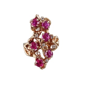 1970s 14k Gold Pink Sapphire Diamond Ring