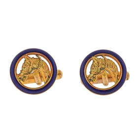 Gucci Enamel Gold Horse Head Equestrian Cufflinks