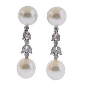 Assael South Sea Pearl Diamond Gold Drop Earrings
