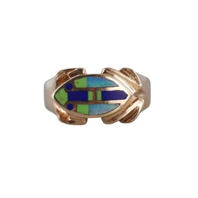 Native American 14k Gold Inlay Gemstone Frog Ring