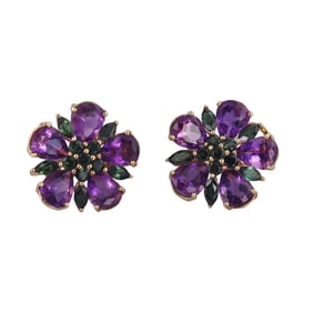 18k Gold Tourmaline Amethyst Flower Earrings