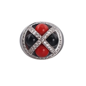 G. Bulgari Enigma Onyx Coral Diamond Gold Ring