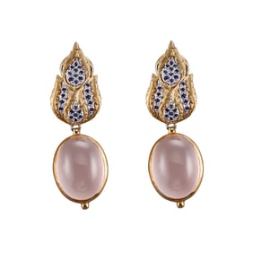 Buccellati Rose Quartz Sapphire Drop 18k Gold Earrings