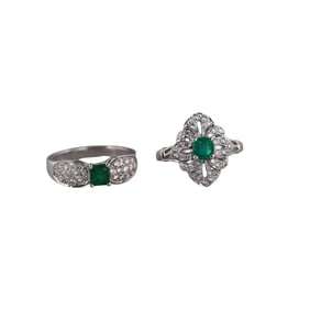 18k Gold Diamond Emerald Ring Lot of 2