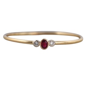 Antique 18k Gold Diamond Ruby Bangle Bracelet
