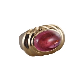 14k Gold Pink Tourmaline Cabochon Ring
