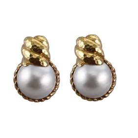 David Webb 18k Gold Mabe Pearl Earrings