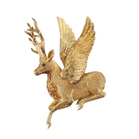 Cartier France 18k Gold Peryton Winged Stag Sapphire Brooch Pin