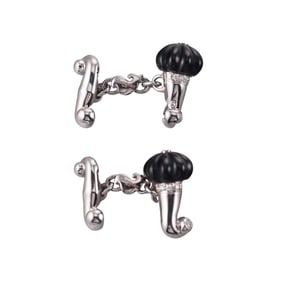 Chantecler Carved Onyx Diamond Gold Cufflinks