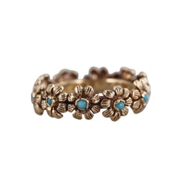 Midcentury 14k Gold Turquoise FLower Band Ring