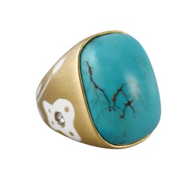 14k Gold Turquoise Diamond Enamel Large Ring