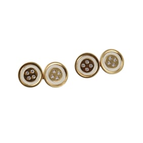 French Art Deco 18k Gold Diamond Enamel Button Cufflinks
