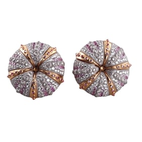 Nina & Ko 18k Gold Pink Sapphire Diamond Sea Urchin Earrings