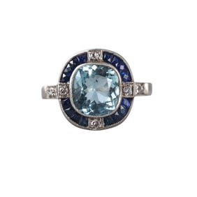 Platinum Aquamarine Diamond Sapphire Ring
