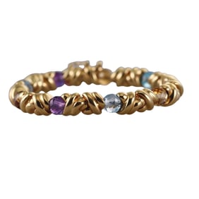 Italian 18k Gold Topaz Amethyst Citrine Bangle Bracelet
