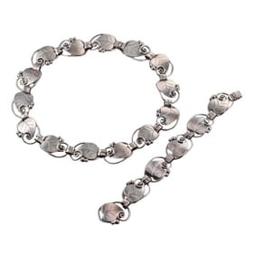 Georg Jensen Sterling Silver Leaf Necklace Bracelet Set No. 113