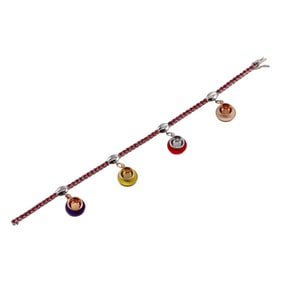 18k Gold Orange Sapphire Enamel Diamond Tea Cup Charm Bracelet