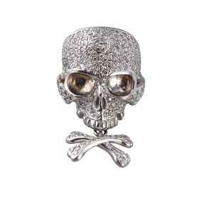 1.00ctw Diamond 18k Gold Skull Bone Charm Ring