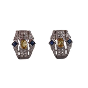 14k Gold Diamond Sapphire Half Hoop Earrings