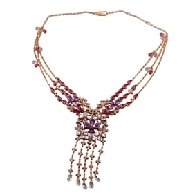 14k Rose Gold Multi Color Gemstone Diamond Necklace