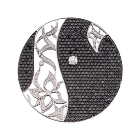 Gilan 9.55ctw White Black Diamond Round Large Gold Pendant