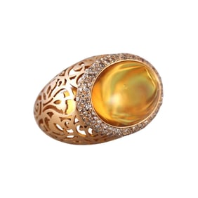 Pomellato Arabesque Rose Gold Diamond Amber Dome Ring