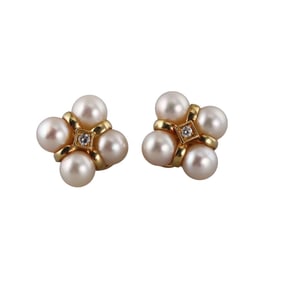 Asprey & Garrard 18k Gold Diamond Pearl Earrings