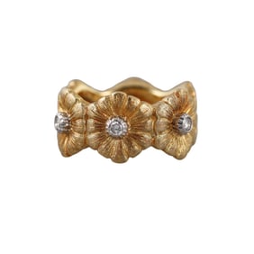 Buccellati 18k Gold Diamond Flower Band Ring