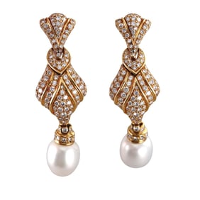 4.50ctw Diamond South Sea Pearl 18k Gold Earrings