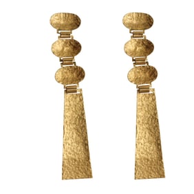 22k Hammered Gold Long Drop Earrings