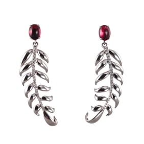 Katherine Jetter 18k Gold Tourmaline Diamond Feather Drop Earrings
