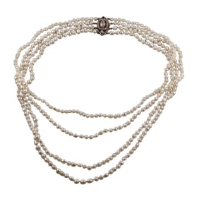 Antique GIA Natural Saltwater Pearl 14k Gold Diamond Necklace