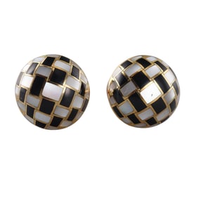 Tiffany & Co 18k Gold MOP Onyx Inlay Checkered Cufflinks