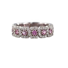 18k Gold Diamond Pink Sapphire Eternity Band Ring
