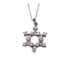 14k White Gold Diamond Star of David Pendant Necklace