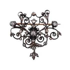 Antique Gold Silver Diamond Brooch Pin