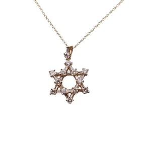 14k Yellow Gold Diamond Star of David Pendant Necklace