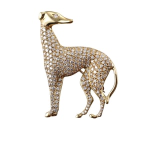 18k Gold Diamond Greyhound Dog Brooch Pin