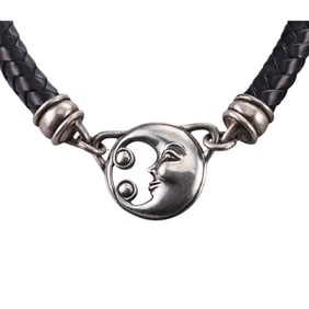 Kieselstein Cord Silver Moon Leather Necklace