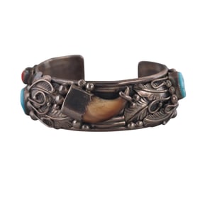 Spencer Navajo Native American Sterling Turquoise Coral Bracelet