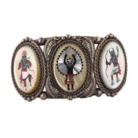 Native American Sterling Inlay Gemstone Bracelet