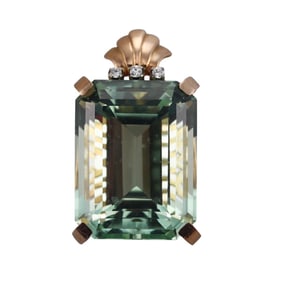 Retro 90ct Aquamarine Diamond Gold Pendant Brooch