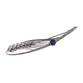 Art Deco 14k Gold Diamond Sapphire Brooch Pin