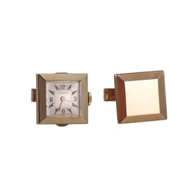 LeCoultre Mid Century 14k Gold Watch Cufflinks