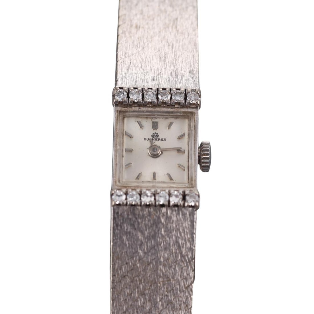 Vintage Bucherer 18k Gold Diamond Ladies Watch: Metal : 18k White Gold Designer : Bucherer Movement : Manual Measurements : 10.5mm case diameter, will comfortably fit 6" wrist Reference/Model: : n/a Functions : Hours, Minutes <