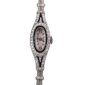 Longines Art Deco Platinum Diamond Onyx Ladies Watch