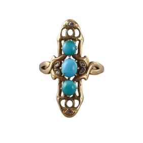 Antique Art Nouveau 14k Gold Diamond Turquoise Ring