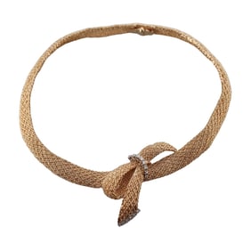 14k Gold Diamond Ribbon Brooch Necklace