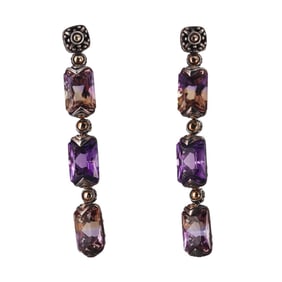 John Hardy 18k Gold Silver Amethyst Ametrine Batu Sari Drop Earrings